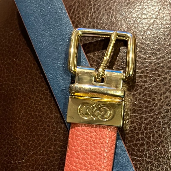 Cole Haan reversible leather belt pink/blue gold buckle - Picture 8 of 8